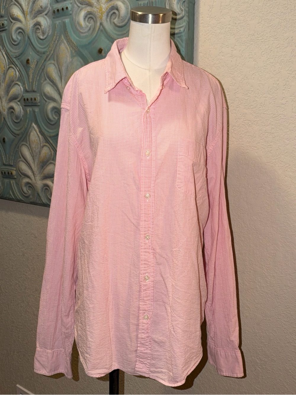 J.Crew B9512 Mens XL Slim Fit Pink White Gingham Cotton Button Down Shirt